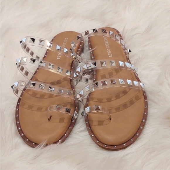 Sincerely Jules Tabbi Studded Sandals Clear NWOT - Picture 4 of 5